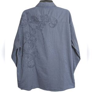 Cultura Men's Blue Pinstripe scroll Embroidered Button Down Shirt Mens 2XL XXL